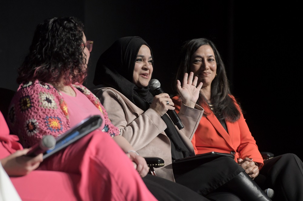 Women's History Month panelist Joohi Tahir speaks at the March 23, 2023, event.