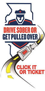 Drive Sober or Get Pulled Over and Click It or Ticket logo