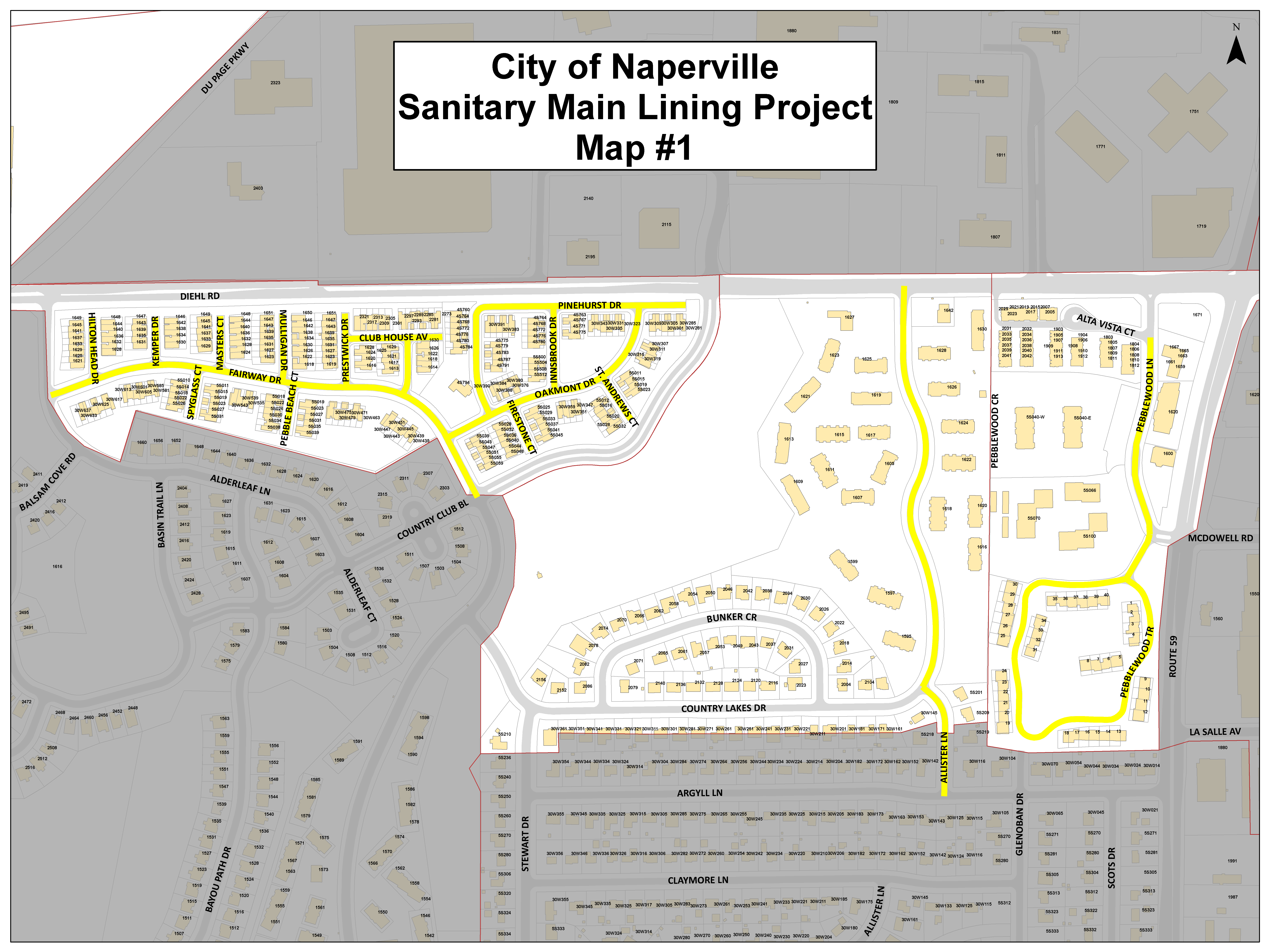 The sanitary sewer mains are several feet underground beneath parkways, streets and sidewalks. They are an important part of Naperville’s infrastructure. 