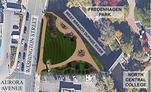 The park will connect Washington Street, Fredenhagen Park and the Riverwalk via the Moser Covered Bridge