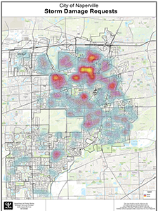 This map shows where the city was hardest hit by the June 10 and 11, 2026, severe storms.
